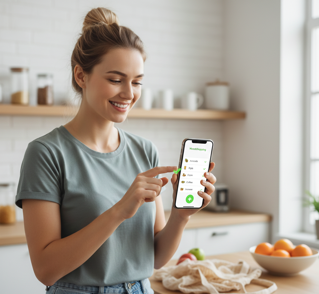 Smartphone-Bildschirm zeigt eine einfache und schnelle Eingabemaske für neue Artikel